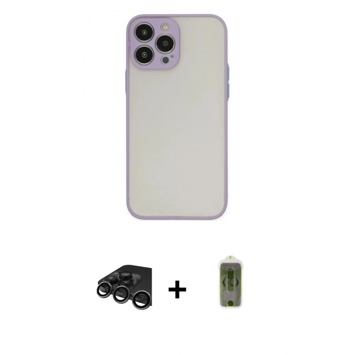 MARSİLYAN™- iPhone 15 Pro Max Kılıf Ahenk Çizgi Serisi - Siyah Joko Magic 5D Hayalet Cam + Raze Metal Kamera Lens - TMGI