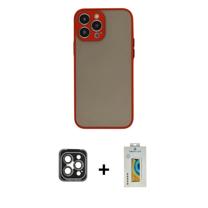 MARSİLYAN™- iPhone 15 Pro Max Kılıf Ahenk Çizgi Serisi - Siyah Polymer Nano Ekran Koruyucu + PVD Metal Kamera Lens - GI
