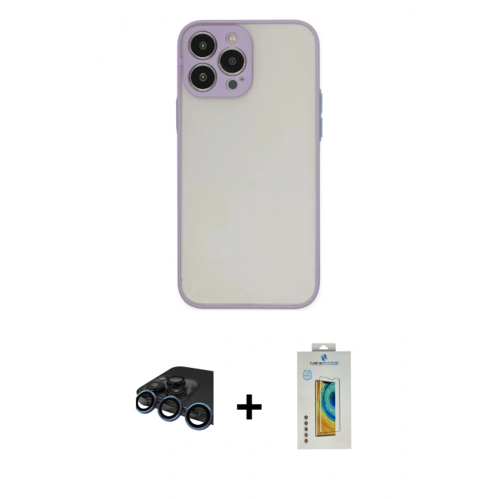 MARSİLYAN™- iPhone 15 Pro Max Kılıf Ahenk Çizgi Serisi - Siyah Polymer Nano Ekran Koruyucu + Raze Metal Kamera Lens - LT