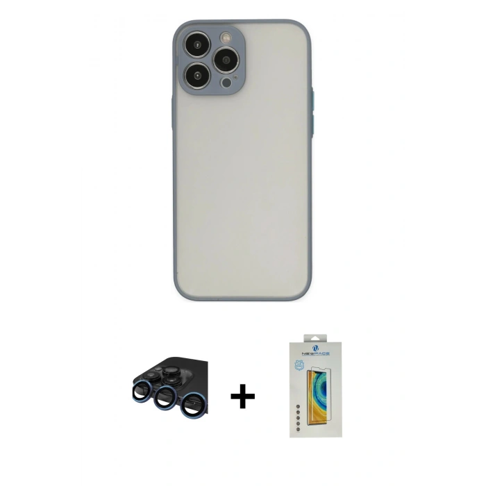 MARSİLYAN™- iPhone 15 Pro Max Kılıf Ahenk Çizgi Serisi - Siyah Polymer Nano Ekran Koruyucu + Raze Metal Kamera Lens - LT