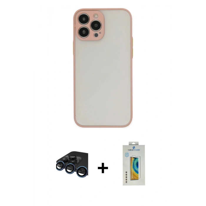MARSİLYAN™- iPhone 15 Pro Max Kılıf Ahenk Çizgi Serisi - Siyah Polymer Nano Ekran Koruyucu + Raze Metal Kamera Lens - LT