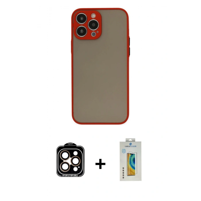 MARSİLYAN™- iPhone 15 Pro Max Kılıf Ahenk Çizgi Serisi - Siyah Polymer Nano Ekran Koruyucu + PVD Metal Kamera Lens - TU