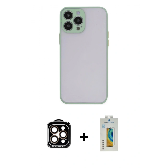 MARSİLYAN™- iPhone 15 Pro Max Kılıf Ahenk Çizgi Serisi - Siyah Polymer Nano Ekran Koruyucu + PVD Metal Kamera Lens - TU