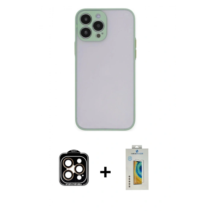 MARSİLYAN™- iPhone 15 Pro Max Kılıf Ahenk Çizgi Serisi - Siyah Polymer Nano Ekran Koruyucu + PVD Metal Kamera Lens - TU