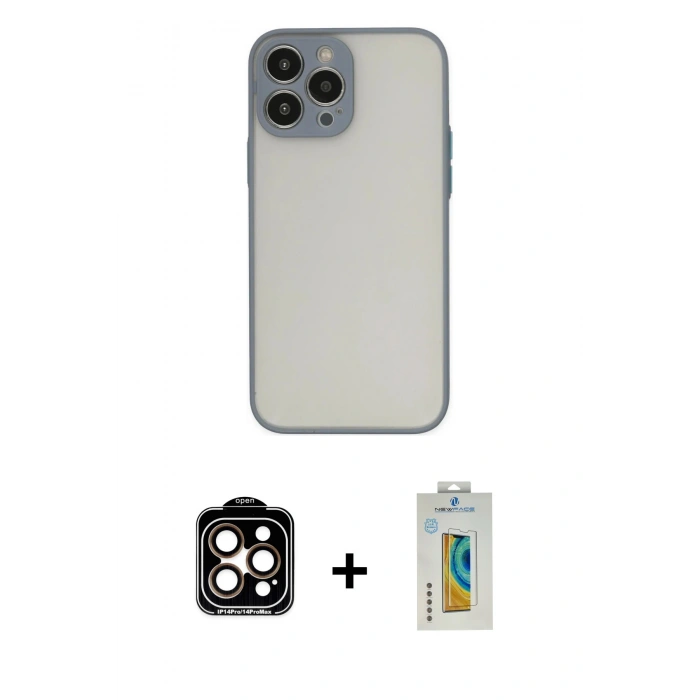 MARSİLYAN™- iPhone 15 Pro Max Kılıf Ahenk Çizgi Serisi - Siyah Polymer Nano Ekran Koruyucu + PVD Metal Kamera Lens - TU