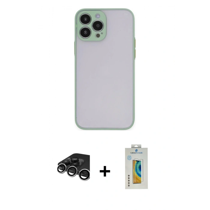 MARSİLYAN™- iPhone 15 Pro Max Kılıf Ahenk Çizgi Serisi - Siyah Polymer Nano Ekran Koruyucu + Raze Metal Kamera Lens - GS