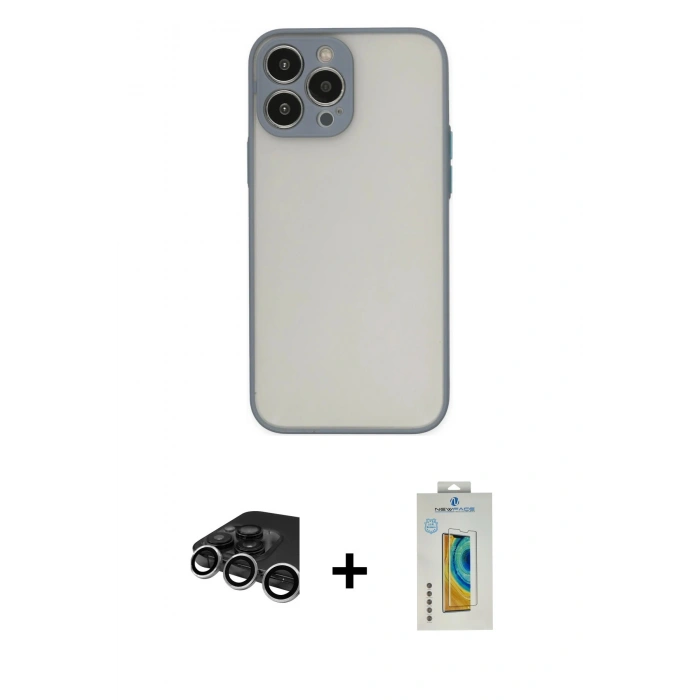 MARSİLYAN™- iPhone 15 Pro Max Kılıf Ahenk Çizgi Serisi - Siyah Polymer Nano Ekran Koruyucu + Raze Metal Kamera Lens - GS