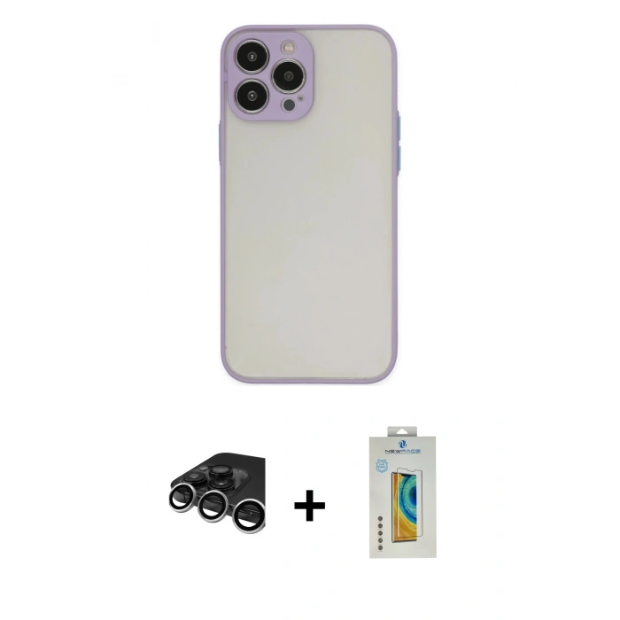 MARSİLYAN™- iPhone 15 Pro Max Kılıf Ahenk Çizgi Serisi - Siyah Polymer Nano Ekran Koruyucu + Raze Metal Kamera Lens - GS