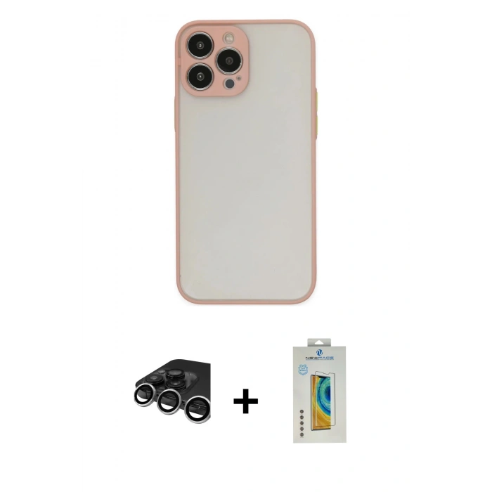 MARSİLYAN™- iPhone 15 Pro Max Kılıf Ahenk Çizgi Serisi - Siyah Polymer Nano Ekran Koruyucu + Raze Metal Kamera Lens - GS