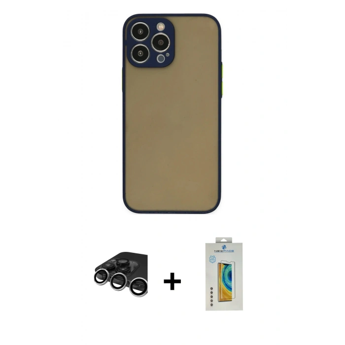 MARSİLYAN™- iPhone 15 Pro Max Kılıf Ahenk Çizgi Serisi - Siyah Polymer Nano Ekran Koruyucu + Raze Metal Kamera Lens - GS