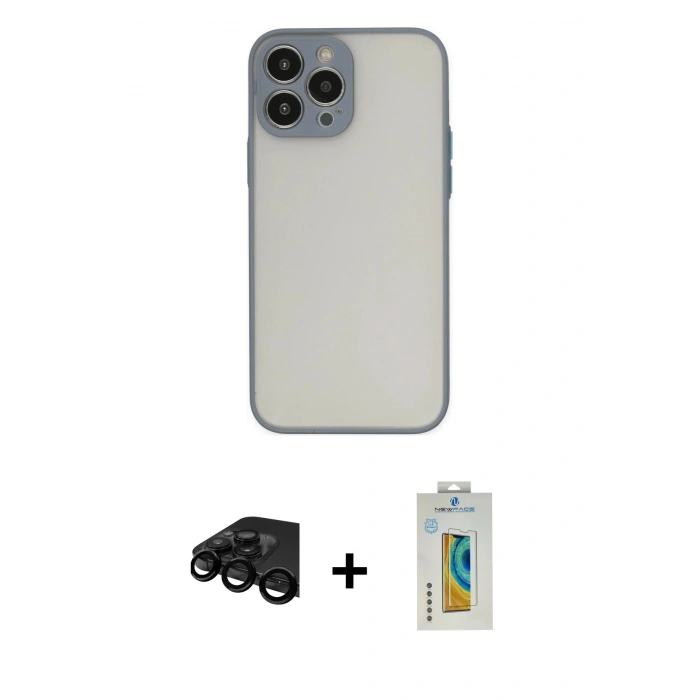 MARSİLYAN™- iPhone 15 Pro Max Kılıf Ahenk Çizgi Serisi - Siyah Polymer Nano Ekran Koruyucu + Siyah Raze Metal Kamera Lens