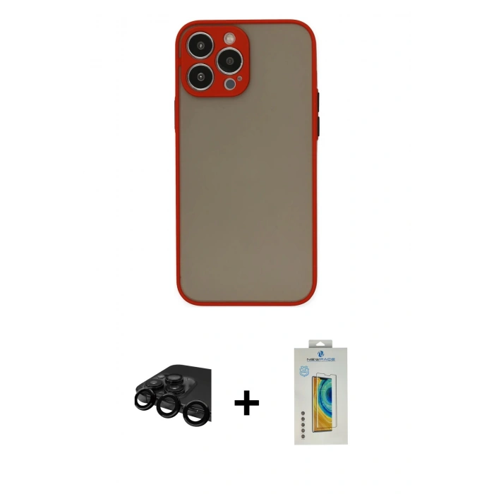 MARSİLYAN™- iPhone 15 Pro Max Kılıf Ahenk Çizgi Serisi - Siyah Polymer Nano Ekran Koruyucu + Siyah Raze Metal Kamera Lens