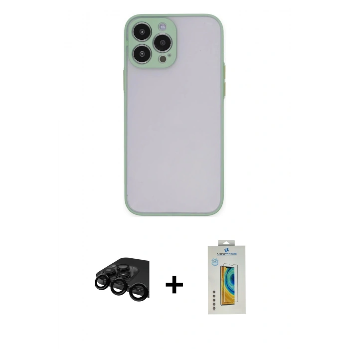 MARSİLYAN™- iPhone 15 Pro Max Kılıf Ahenk Çizgi Serisi - Siyah Polymer Nano Ekran Koruyucu + Siyah Raze Metal Kamera Lens