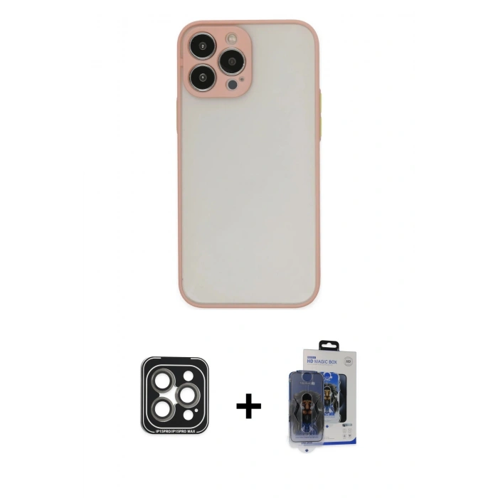 MARSİLYAN™- iPhone 15 Pro Max Kılıf Ahenk Çizgi Serisi - Siyah Vanessa Magic Cam + PVD Metal Kamera Lens - GI
