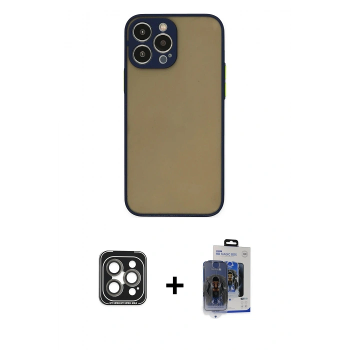 MARSİLYAN™- iPhone 15 Pro Max Kılıf Ahenk Çizgi Serisi - Siyah Vanessa Magic Cam + PVD Metal Kamera Lens - GI