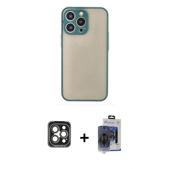 MARSİLYAN™- iPhone 15 Pro Max Kılıf Ahenk Çizgi Serisi - Siyah Vanessa Magic Cam + PVD Metal Kamera Lens - GI