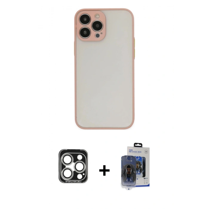 MARSİLYAN™- iPhone 15 Pro Max Kılıf Ahenk Çizgi Serisi - Siyah Vanessa Magic Cam + PVD Metal Kamera Lens - GS