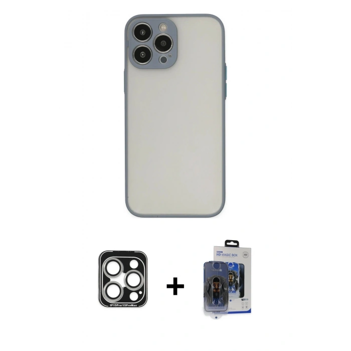 MARSİLYAN™- iPhone 15 Pro Max Kılıf Ahenk Çizgi Serisi - Siyah Vanessa Magic Cam + PVD Metal Kamera Lens - GS