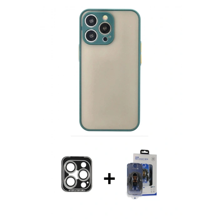 MARSİLYAN™- iPhone 15 Pro Max Kılıf Ahenk Çizgi Serisi - Siyah Vanessa Magic Cam + PVD Metal Kamera Lens - GS