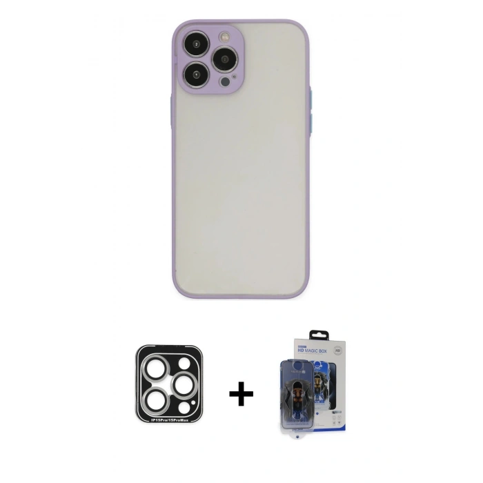 MARSİLYAN™- iPhone 15 Pro Max Kılıf Ahenk Çizgi Serisi - Siyah Vanessa Magic Cam + PVD Metal Kamera Lens - GS