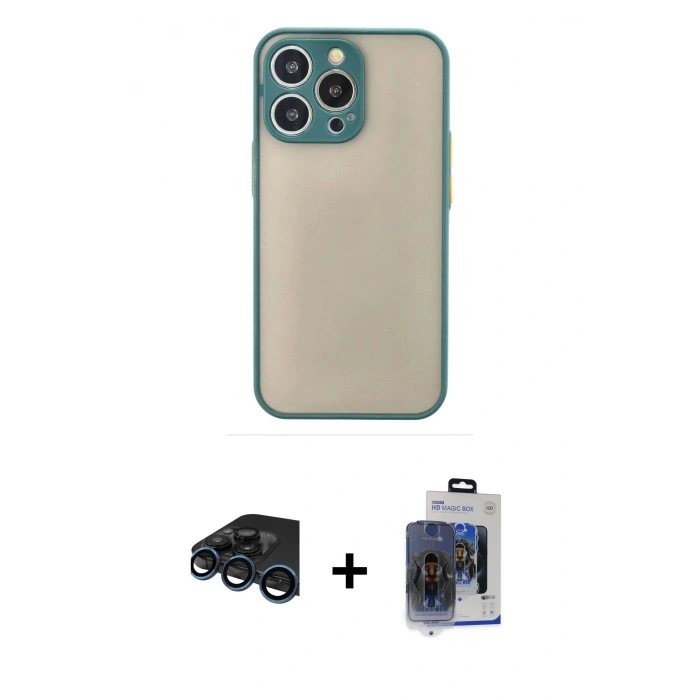 MARSİLYAN™- iPhone 15 Pro Max Kılıf Ahenk Çizgi Serisi - Siyah Vanessa Magic Cam + Raze Metal Kamera Lens - LT