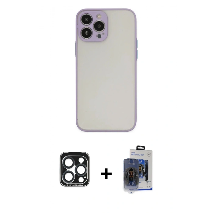 MARSİLYAN™- iPhone 15 Pro Max Kılıf Ahenk Çizgi Serisi - Siyah Vanessa Magic Cam + PVD Metal Kamera Lens - LT