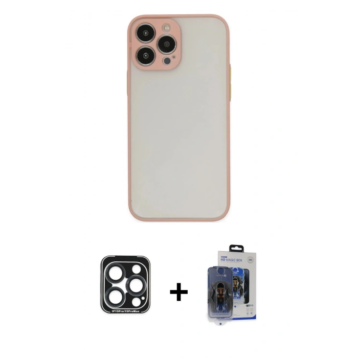 MARSİLYAN™- iPhone 15 Pro Max Kılıf Ahenk Çizgi Serisi - Siyah Vanessa Magic Cam + PVD Metal Kamera Lens - LT