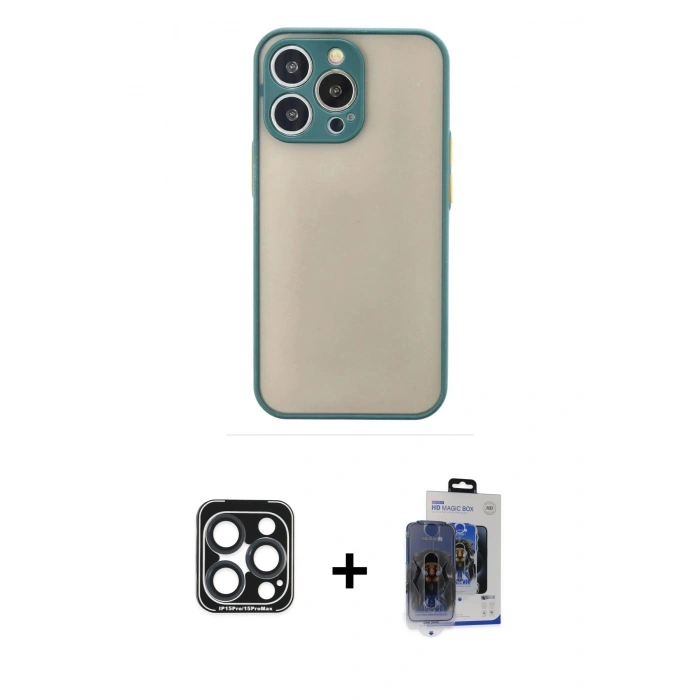 MARSİLYAN™- iPhone 15 Pro Max Kılıf Ahenk Çizgi Serisi - Siyah Vanessa Magic Cam + PVD Metal Kamera Lens - LT