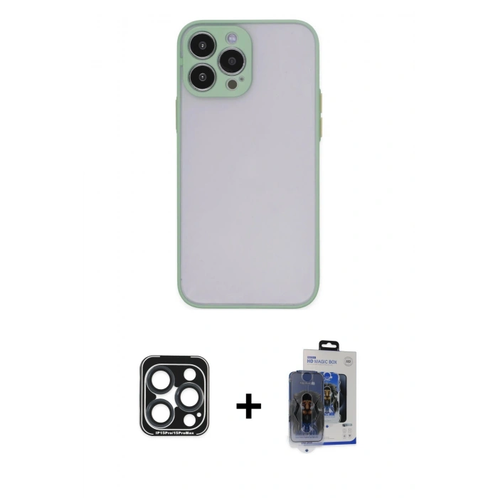 MARSİLYAN™- iPhone 15 Pro Max Kılıf Ahenk Çizgi Serisi - Siyah Vanessa Magic Cam + PVD Metal Kamera Lens - LT