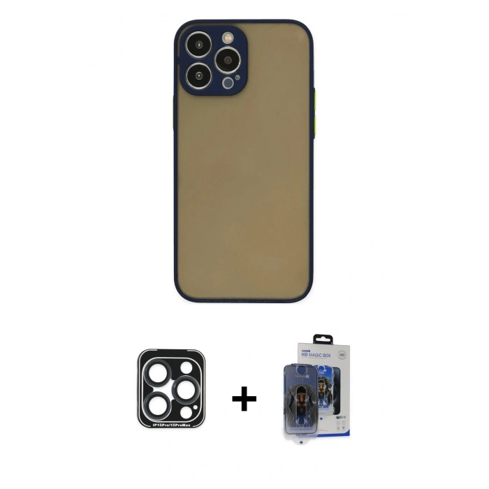 MARSİLYAN™- iPhone 15 Pro Max Kılıf Ahenk Çizgi Serisi - Siyah Vanessa Magic Cam + PVD Metal Kamera Lens - LT