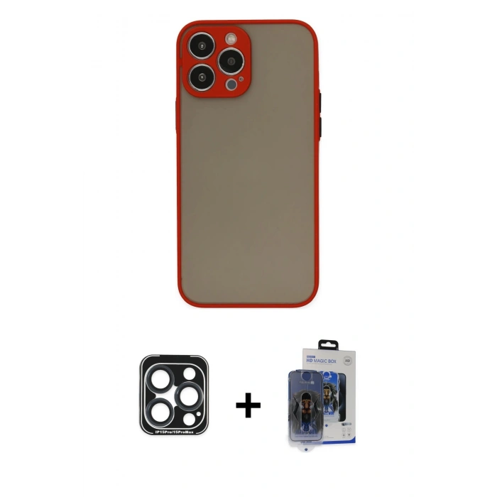 MARSİLYAN™- iPhone 15 Pro Max Kılıf Ahenk Çizgi Serisi - Siyah Vanessa Magic Cam + PVD Metal Kamera Lens - LT