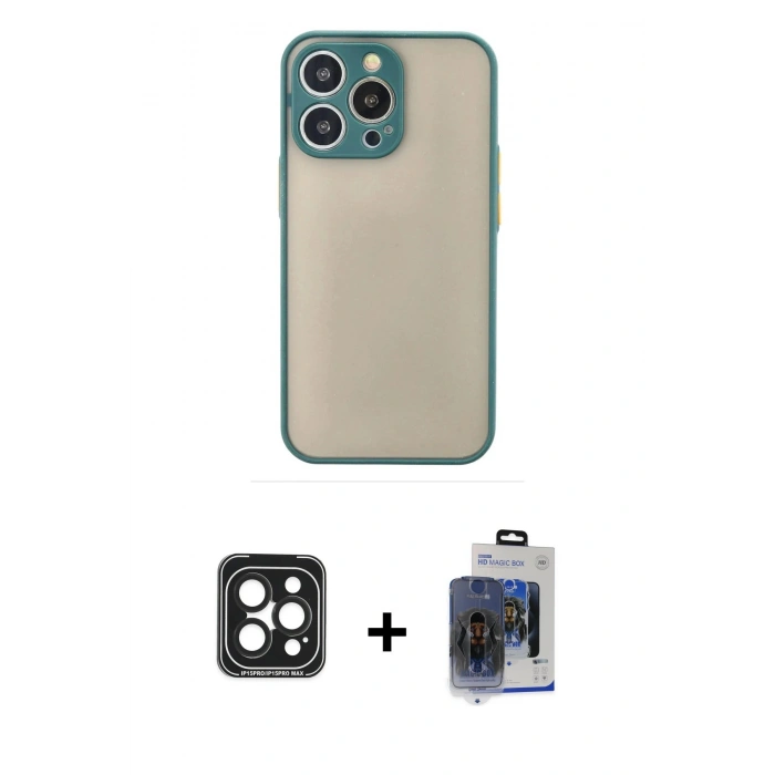 MARSİLYAN™- iPhone 15 Pro Max Kılıf Ahenk Çizgi Serisi - Siyah Vanessa Magic Cam + PVD Metal Kamera Lens - SH