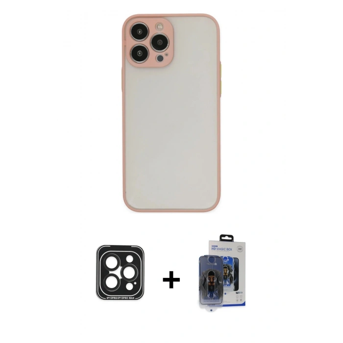 MARSİLYAN™- iPhone 15 Pro Max Kılıf Ahenk Çizgi Serisi - Siyah Vanessa Magic Cam + PVD Metal Kamera Lens - SH
