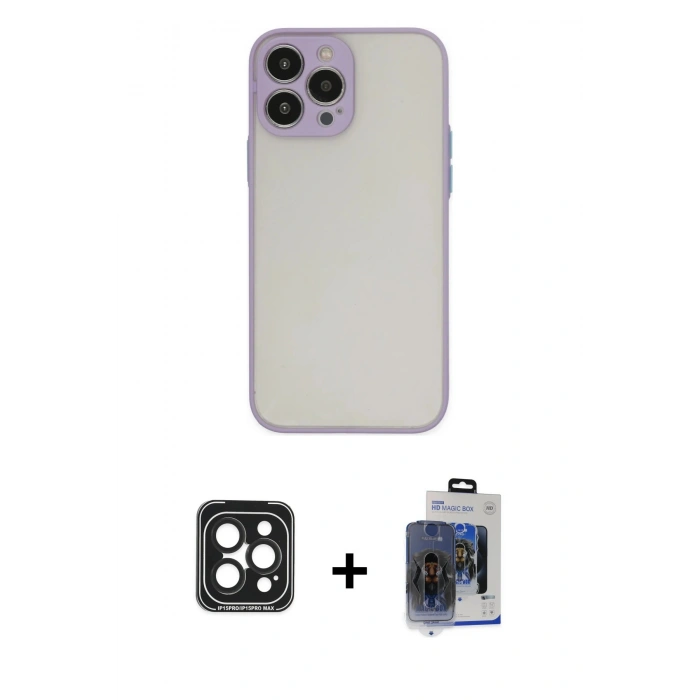 MARSİLYAN™- iPhone 15 Pro Max Kılıf Ahenk Çizgi Serisi - Siyah Vanessa Magic Cam + PVD Metal Kamera Lens - SH