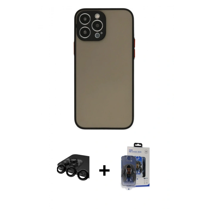 MARSİLYAN™- iPhone 15 Pro Max Kılıf Ahenk Çizgi Serisi - Siyah Vanessa Magic Cam + Raze Metal Kamera Lens - SH