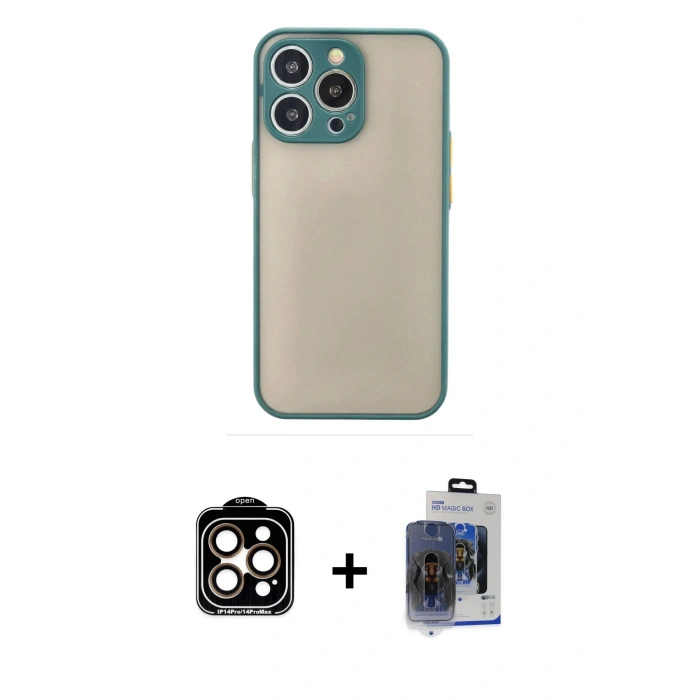MARSİLYAN™- iPhone 15 Pro Max Kılıf Ahenk Çizgi Serisi - Siyah Vanessa Magic Cam + PVD Metal Kamera Lens - TU
