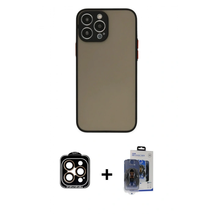 MARSİLYAN™- iPhone 15 Pro Max Kılıf Ahenk Çizgi Serisi - Siyah Vanessa Magic Cam + PVD Metal Kamera Lens - TU