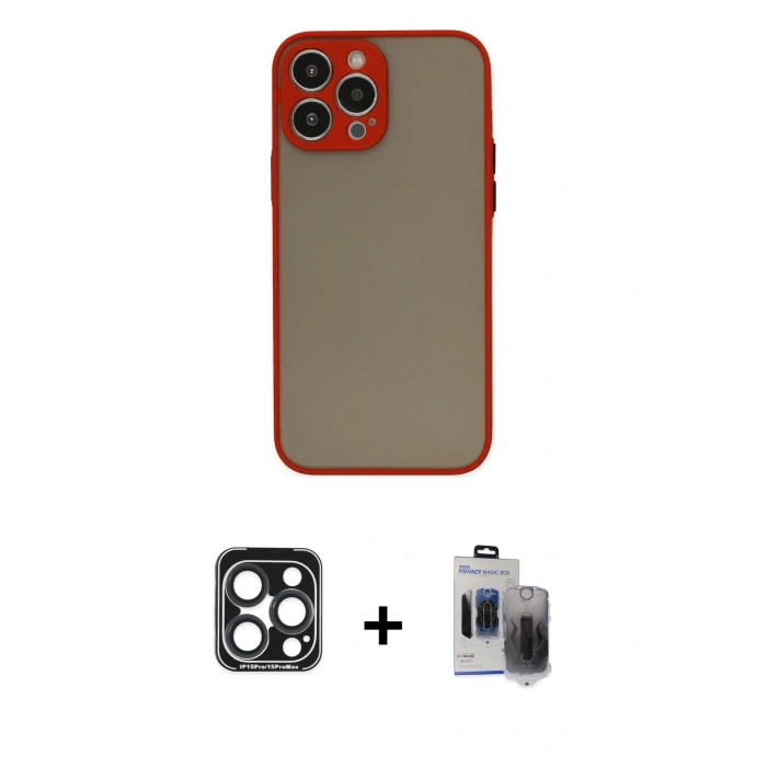 MARSİLYAN™- iPhone 15 Pro Max Kılıf Ahenk Çizgi Serisi - Siyah Vanessa Magic Hayalet Cam + PVD Metal Kamera Lens - LT