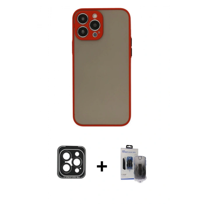 MARSİLYAN™- iPhone 15 Pro Max Kılıf Ahenk Çizgi Serisi - Siyah Vanessa Magic Hayalet Cam + PVD Metal Kamera Lens - SH