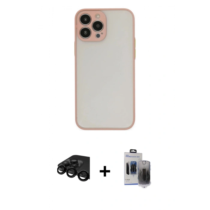 MARSİLYAN™- iPhone 15 Pro Max Kılıf Ahenk Çizgi Serisi - Siyah Vanessa Magic Hayalet Cam + Raze Metal Kamera Lens - SH