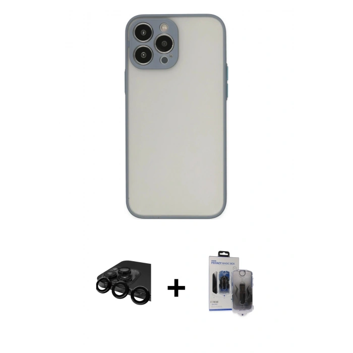 MARSİLYAN™- iPhone 15 Pro Max Kılıf Ahenk Çizgi Serisi - Siyah Vanessa Magic Hayalet Cam + Raze Metal Kamera Lens - SH