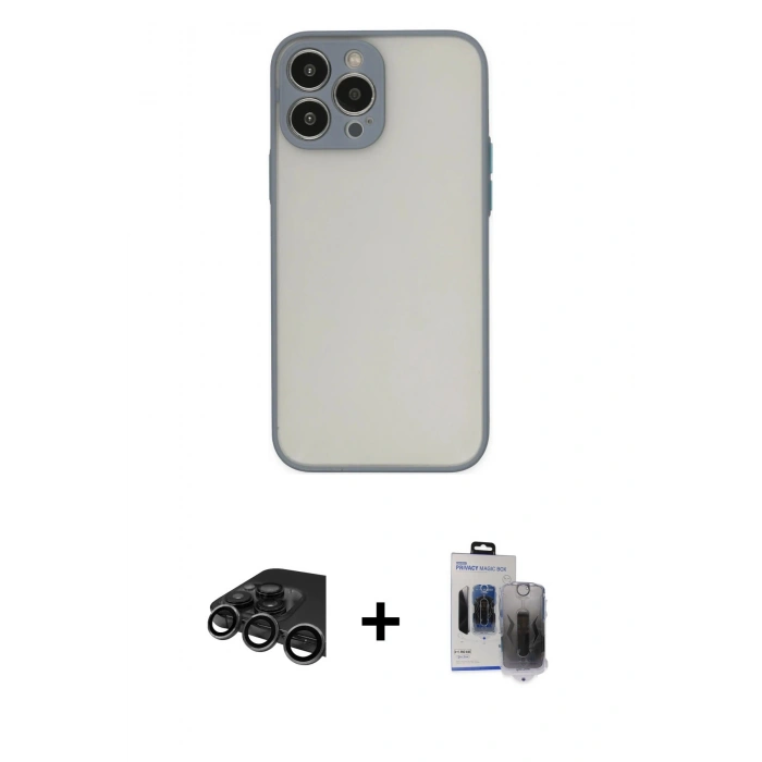 MARSİLYAN™- iPhone 15 Pro Max Kılıf Ahenk Çizgi Serisi - Siyah Vanessa Magic Hayalet Cam + Raze Metal Kamera Lens - TMGI