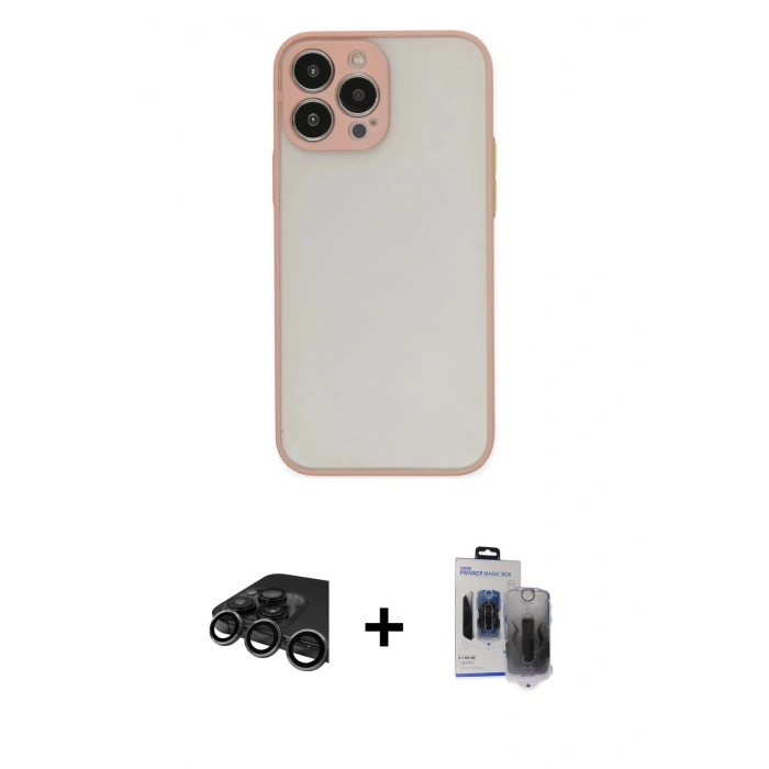 MARSİLYAN™- iPhone 15 Pro Max Kılıf Ahenk Çizgi Serisi - Siyah Vanessa Magic Hayalet Cam + Raze Metal Kamera Lens - TMGI