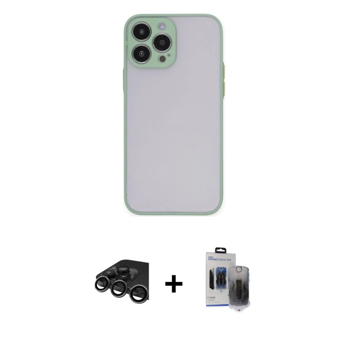 MARSİLYAN™- iPhone 15 Pro Max Kılıf Ahenk Çizgi Serisi - Siyah Vanessa Magic Hayalet Cam + Raze Metal Kamera Lens - TMGI