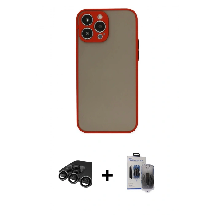 MARSİLYAN™- iPhone 15 Pro Max Kılıf Ahenk Çizgi Serisi - Siyah Vanessa Magic Hayalet Cam + Raze Metal Kamera Lens - TMGI