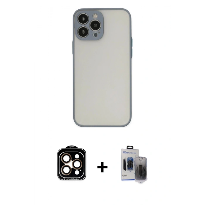 MARSİLYAN™- iPhone 15 Pro Max Kılıf Ahenk Çizgi Serisi - Siyah Vanessa Magic Hayalet Cam + PVD Metal Kamera Lens - TU