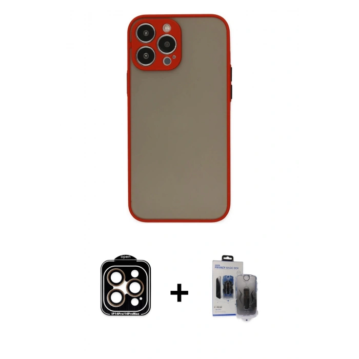 MARSİLYAN™- iPhone 15 Pro Max Kılıf Ahenk Çizgi Serisi - Siyah Vanessa Magic Hayalet Cam + PVD Metal Kamera Lens - TU