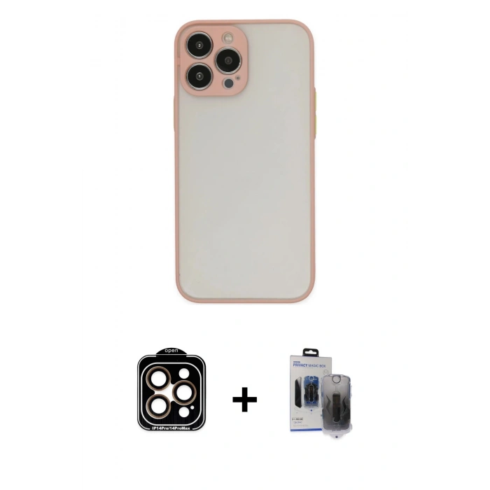 MARSİLYAN™- iPhone 15 Pro Max Kılıf Ahenk Çizgi Serisi - Siyah Vanessa Magic Hayalet Cam + PVD Metal Kamera Lens - TU