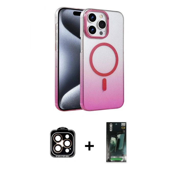 MARSİLYAN™- iPhone 15 Pro Max Kılıf Ahenk Doku Özel Seri - Siyah 360 Mat Full Body Arka Koruyucu + PVD Metal Kamera Lens - TU