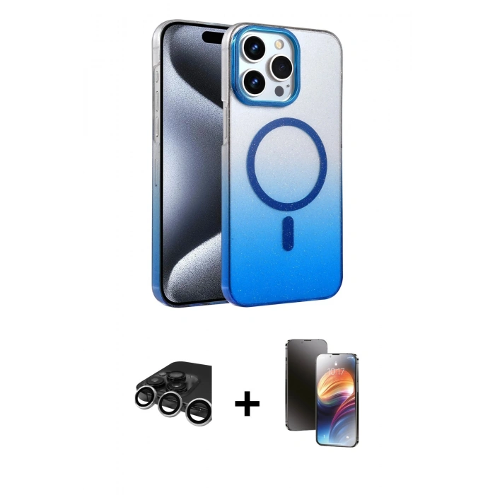 MARSİLYAN™- iPhone 15 Pro Max Kılıf Ahenk Doku Özel Seri - Siyah 3D Antistatik Mat Seramik Nano Ekran Koruyucu + Raze Metal Kamera Lens - GS